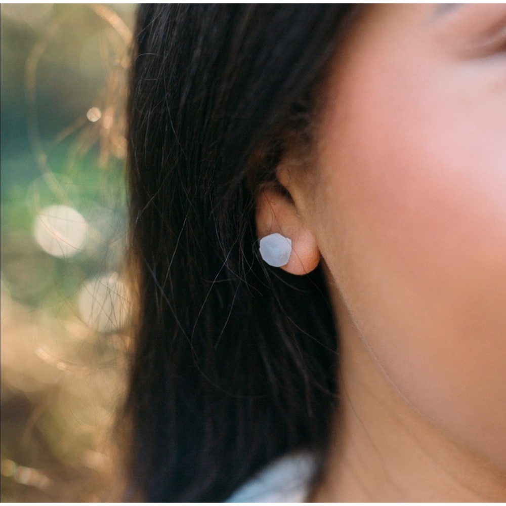 1 LEFT! Raw Moonstone Gemstone Crystal Stud Earrings - Picture 4 of 9